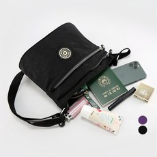 Lulubag 女性用 Judith 大容量輕量斜揹包 + 配件, 黑色(斜背包), 隨機出貨(配件)