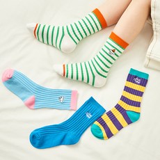 BASE ALPHA ESSENTIALS 兒童小狗刺繡羅紋長襪4件組