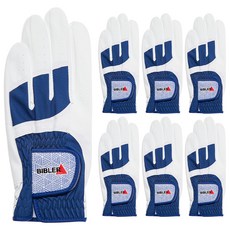 바이블러 남성용 합피 골프장갑 왼손용, 화이트 + 블루, 7개