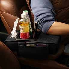 JUST PICK 車用杯架收納兩用中控臺扶手墊, 1個, 黑色