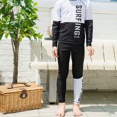 兄妹長袖防曬泳衣 長袖上衣 + 泳褲, 2XL, 白色 + 黑色