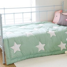 The Huuz 孩童絎縫薄被枕套組, 薄荷綠色 星星款