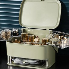 Ttus Market護膚口紅化妝台移動式塑膠收納盒 綠色 R 330*240*230mm, 1個