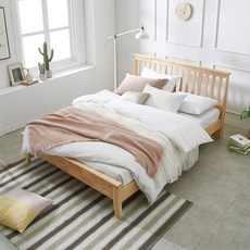 파로마 세인트 고무나무 평상형 침대 + 독립 매트리스 세트 방문설치, 침대(네추럴), 매트리스(아이보리)