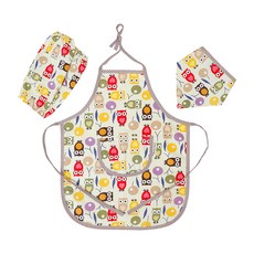 Coney Island 嬰兒純棉圍裙+toshi+頭巾, 復古貓頭鷹(象牙色)