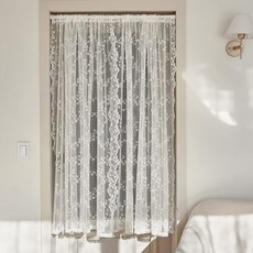 PRIELLE Ellin花朵刺繡蕾絲窗簾, 象牙白