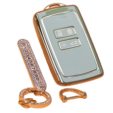 벤오토 르노 삼성 차 키케이스 xm3 sm6 qm6 스마트 자동차 키커버 + 키링 세트, 그린, JH-RS (르노삼성4버튼)