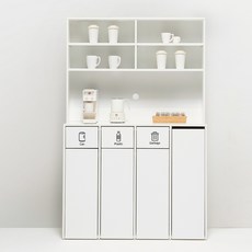 필웰 무노 분리수거함 수납장 + 상부장 세트 방문설치, 화이트, 4단