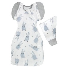 OhBabyLying 夏季輕薄款可換袖成長包巾 M, 藍色兔兔, 竹纖維透氣舒適, 寶寶四季適用