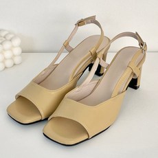 shoes& 女款繫帶露趾涼鞋高跟鞋 sn043, 230, 淺米色