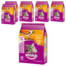 whiskas 偉嘉 貓乾糧, 烤鮭魚口味, 1.2kg, 6袋