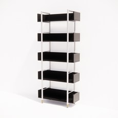 상도가구 제련공단 책장 원형 방문설치, 화이트 + 블랙, 5단