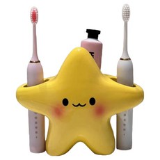 한봄누리 귀여운 별 모양 캐릭터 칫솔 치약 꽂이 치약 정리대, 옐로우, 1개