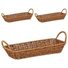house recipe. PP藤編手把托盤, 棕色, 3個