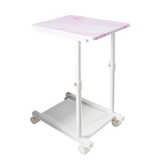 Steel Tycoon 鋼鐵力士 大理石紋升降邊桌, 厚實木板桌面, 萬向雙煞輪, 可置物底板, 粉色