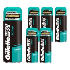 Gillette 吉列 台灣公司貨 刮鬍泡 敏感肌適用, 6罐, 333g