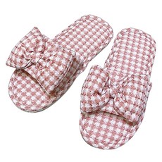 EVER HOUSE 簡約蝴蝶結格紋室內拖鞋, 1個, 粉紅色