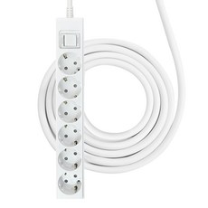 One Stop 粗線 高容量 過載斷電開關 6孔延長線, 白色, 1個, 2m