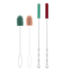 FLaiTO 矽膠寶特瓶清潔刷2種 + 纖細水瓶清潔刷2種組合, 寶特瓶清潔刷(卡其色, 酒紅色), 水瓶清潔刷(卡其色, 磚紅色), 1套