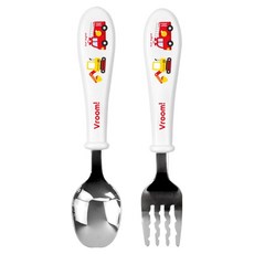 kitchen U 兒童用噗噗車舒適不鏽鋼湯匙叉子組, 1套, 白色, 湯匙 + 叉子