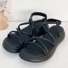 shoes& 女款綁帶鬆緊厚底涼鞋 sn040, 黑色, 235