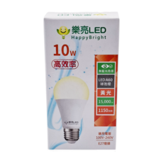 樂亮 E27 10W燈泡 3000K - 節能省電、溫馨黃光、安裝簡便, 黃光, 1個