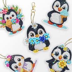 DCLARE 方塊水鑽鑽石畫雙面鑰匙圈鑰匙扣製作5件DIY套組, 企鵝, 1套