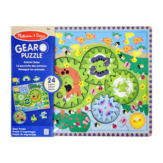 Melissa&Doug 瑪莉莎 齒輪木製拼圖 動物追逐, 1盒, 24片