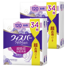 whisper 好自在 日本原裝進口 消臭超吸收成人護墊 成人尿布120cc, 27cm, 34片, 2包