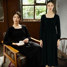 테라우드 여성용 피치기모 세레니티 스퀘어 긴팔 원피스 잠옷 2p
