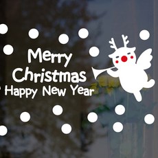 Mungkiwoldeu 聖誕節窗戶櫥窗貼紙 雪花貼紙 裝飾貼 S4 013 天使魯道夫, 1個, 白色 + 紅色