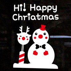 Mungkiwoldeu 聖誕節窗戶貼紙 雪花貼紙 窗貼 S4 017 Hi Happy Christmas, 白色 + 紅色