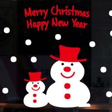 Mungkiwoldeu 聖誕節窗戶貼紙 雪花貼紙 窗貼 S4 019 快樂快樂雪人, 1個, 白色 + 紅色
