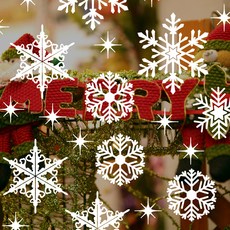 Mungkiwoldeu 聖誕節窗戶玻璃貼紙 雪花貼紙 S4 021 快樂雪花 ver02, 白色, 1個