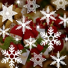 Mungkiwoldeu 聖誕節窗戶窗貼 雪花貼紙 玻璃貼 S4 023 幸福雪花 ver04, 白色, 1個