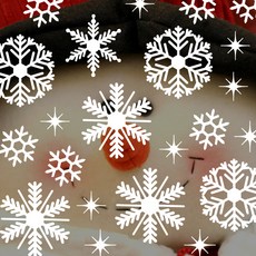 Mungkiwoldeu 聖誕節窗戶窗貼 雪花貼紙 S4 025 幸福雪花 ver06, 白色, 1個