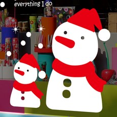 Mungkiwoldeu 聖誕節窗戶玻璃貼紙 雪花貼紙 裝飾貼 S4 026 寧靜雪人兄弟, 白色 + 紅色 + 綠色, 1個