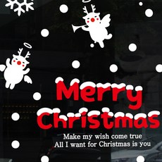 뭉키데코 크리스마스 창문 윈도우 스티커 눈꽃스티커 시트지 S4 034 루돌프 천사들의 노래, 화이트 + 레드, 1개