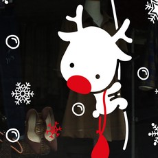 Mungkiwoldeu 聖誕節窗戶玻璃貼紙 雪花貼紙 壁貼 S4 036 魯道夫的聖誕節禮物, 1個, 白色 + 紅色