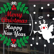 뭉키데코 크리스마스 창문 윈도우 스티커 눈꽃스티커 시트지 S4 037 루돌프의 신나는 성탄절, 화이트 + 레드 + 그린, 1개