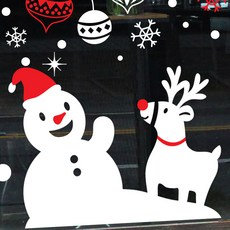 Mungkiwoldeu 聖誕節窗戶櫥窗貼紙 雪花貼紙 貼膜 S4 040 閃亮雪人與魯道夫, 1個, 白色 + 紅色