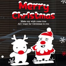 뭉키데코 크리스마스 창문 윈도우 스티커 눈꽃스티커 시트지 S4 042 산타는 루돌프와 함께, 화이트 + 레드, 1개