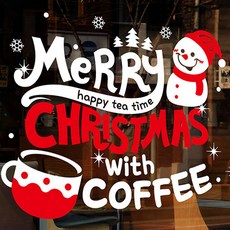 뭉키데코 크리스마스 창문 윈도우 스티커 눈꽃스티커 시트지 S4 075 따뜻한 커피와 함께, 화이트 + 레드, 1개