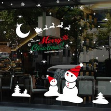 Mungkiwoldeu 聖誕節窗戶窗貼 雪花貼紙 貼膜 S4 078 夜空聖誕快樂, 白色 + 紅色 + 綠色, 1個