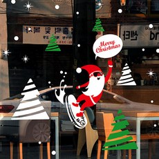 Mungkiwoldeu 聖誕節窗戶玻璃貼紙 雪花貼紙 貼膜 S4 082 滑雪板聖誕老人, 白色 + 紅色 + 綠色