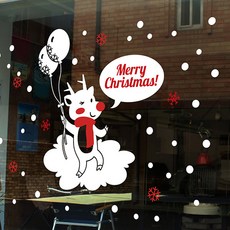 Mungkiwoldeu 聖誕節窗戶窗貼 雪花貼紙 S4 099 拿著氣球的魯道夫, 白色 + 紅色