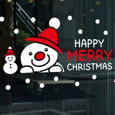 Mungkiwoldeu 聖誕節窗戶玻璃貼紙 雪花貼紙 靜電貼 S4 106 哈囉雪人朋友們, 1個, 白色 + 紅色