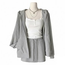 刷毛寬鬆厚磅休閒連帽外套, 肩寬62cm + 胸寬57cm + 袖長48cm + 全長66cm, 淺灰色