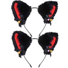 小鈴鐺蝴蝶結貓耳髮箍, 2個, 黑+紅