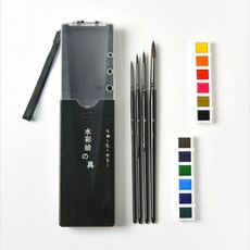 giorgione 水彩顏料組 顏料 12款+ 畫筆 4款+筆盒 黑色, 1組, 0#、4#、8#、12#